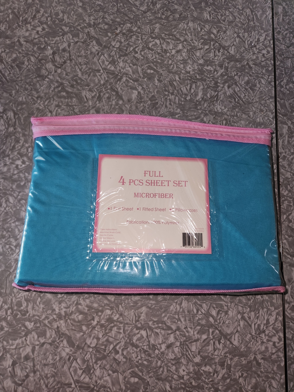 Full 4-Piece Microfiber Sheet Set - Turquoise with Pink Trim
